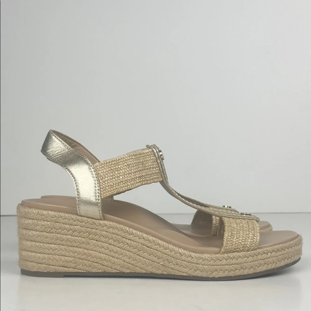 Vionic Calera‎ Metallic Gold Espadrille Wedge Sandals SZ 11